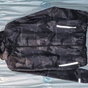 Joe Fresh Active  Camouflage Black & Gray Lightweight Zip Hooded Jacket Sz L